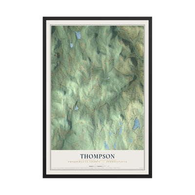 Map of Thompson, Susquehanna County, Pennsylvania, 12 x 18 inch print in a black wood frame
