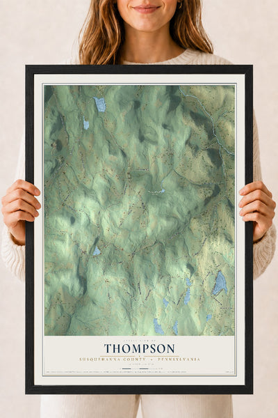 Map of Thompson, Susquehanna County, Pennsylvania, 18 x 24 inch print in a black wood frame