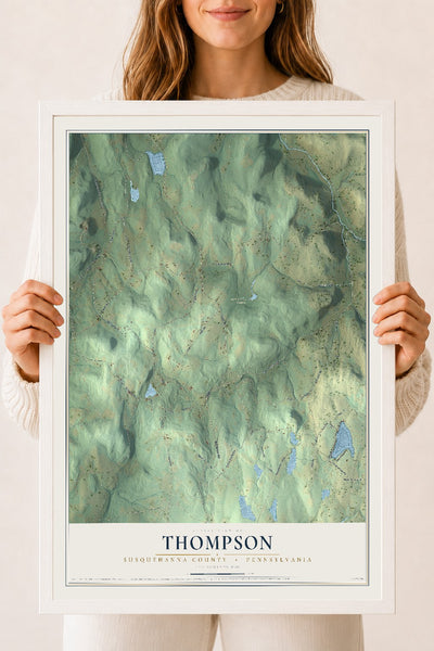 Map of Thompson, Susquehanna County, Pennsylvania, 18 x 24 inch print in a white wood frame