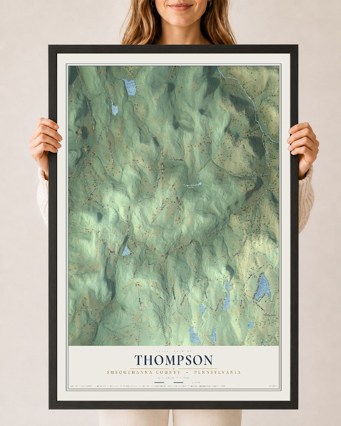 Map of Thompson, Susquehanna County, Pennsylvania, 24 x 36 inch print in a black wood frame