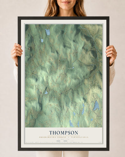 Map of Thompson, Susquehanna County, Pennsylvania, 24 x 36 inch print in a black wood frame