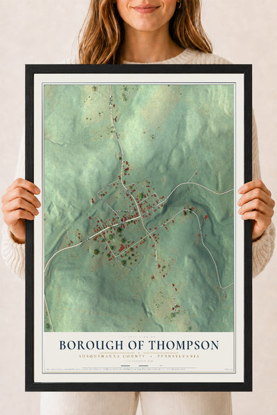Map of the Borough of Thompson, Susquehanna County, Pennsylvania, 18 x 24 inch print in a black wood frame