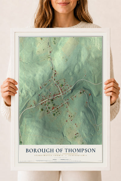 Map of the Borough of Thompson, Susquehanna County, Pennsylvania, 18 x 24 inch print in a white wood frame