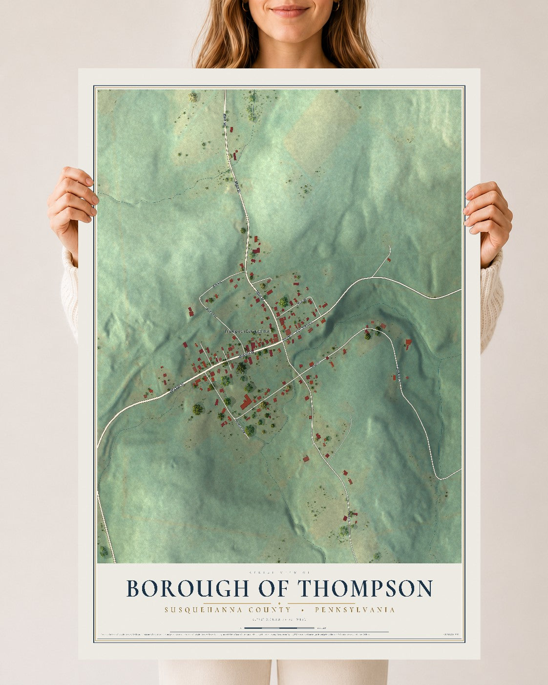 Map of the Borough of Thompson, Susquehanna County, Pennsylvania, 24 x 36 inch unframed archival matte print