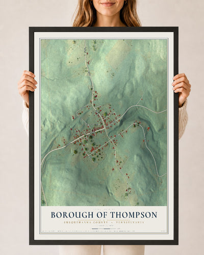 Map of the Borough of Thompson, Susquehanna County, Pennsylvania, 24 x 36 inch print in a black wood frame