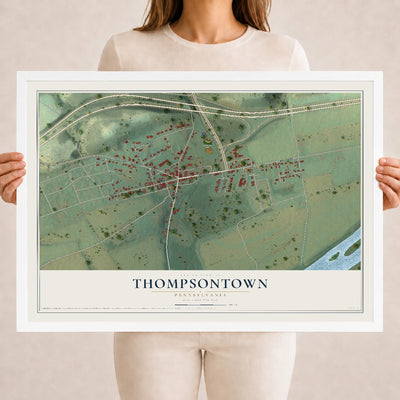 Map of Thompsontown, Pennsylvania, 18 x 24 inch print in a white wood frame