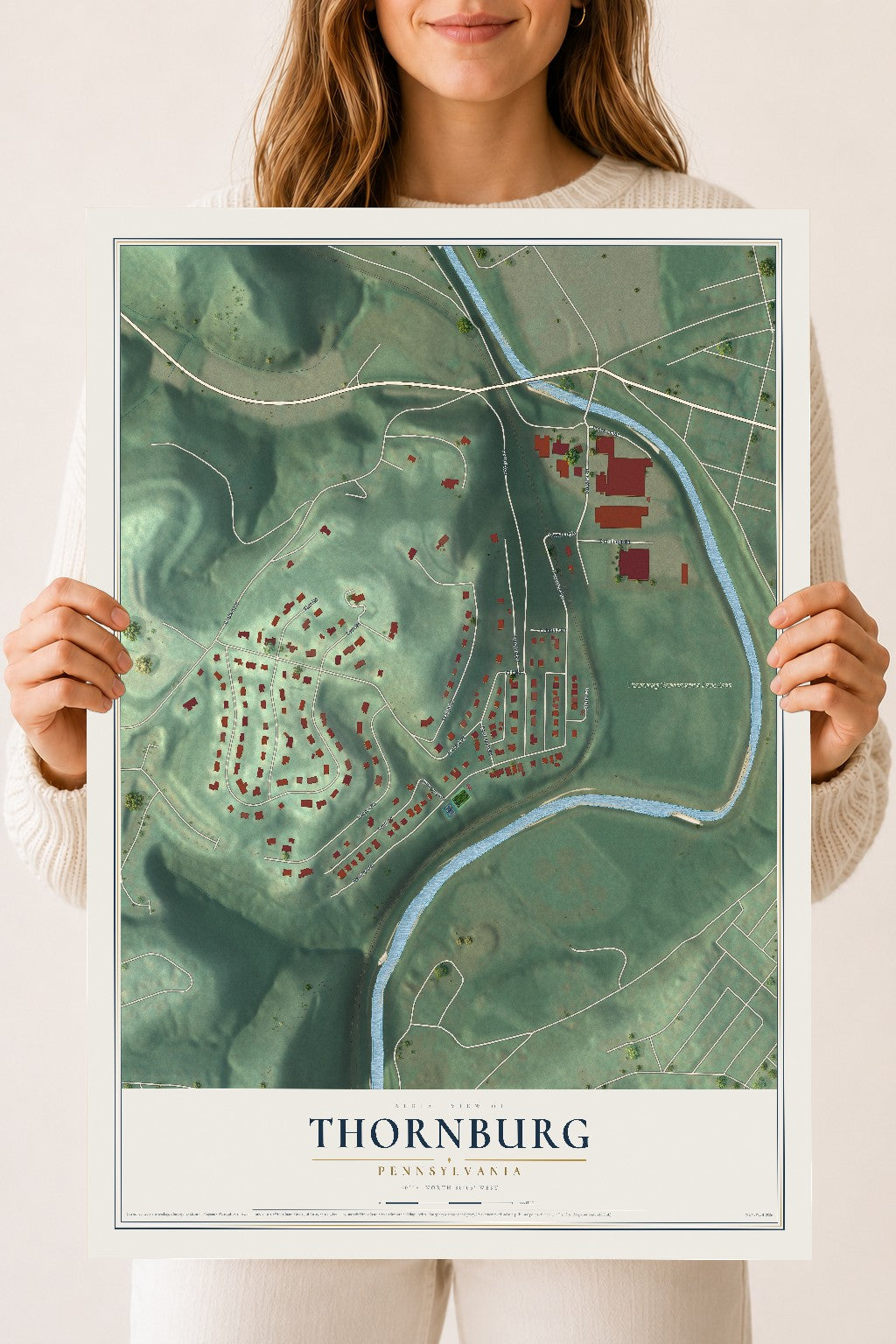 Map of Thornburg, Pennsylvania, 18 x 24 inch unframed archival matte print