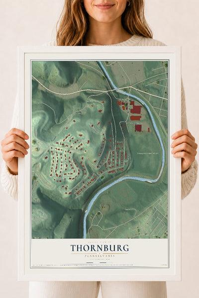 Map of Thornburg, Pennsylvania, 18 x 24 inch print in a white wood frame