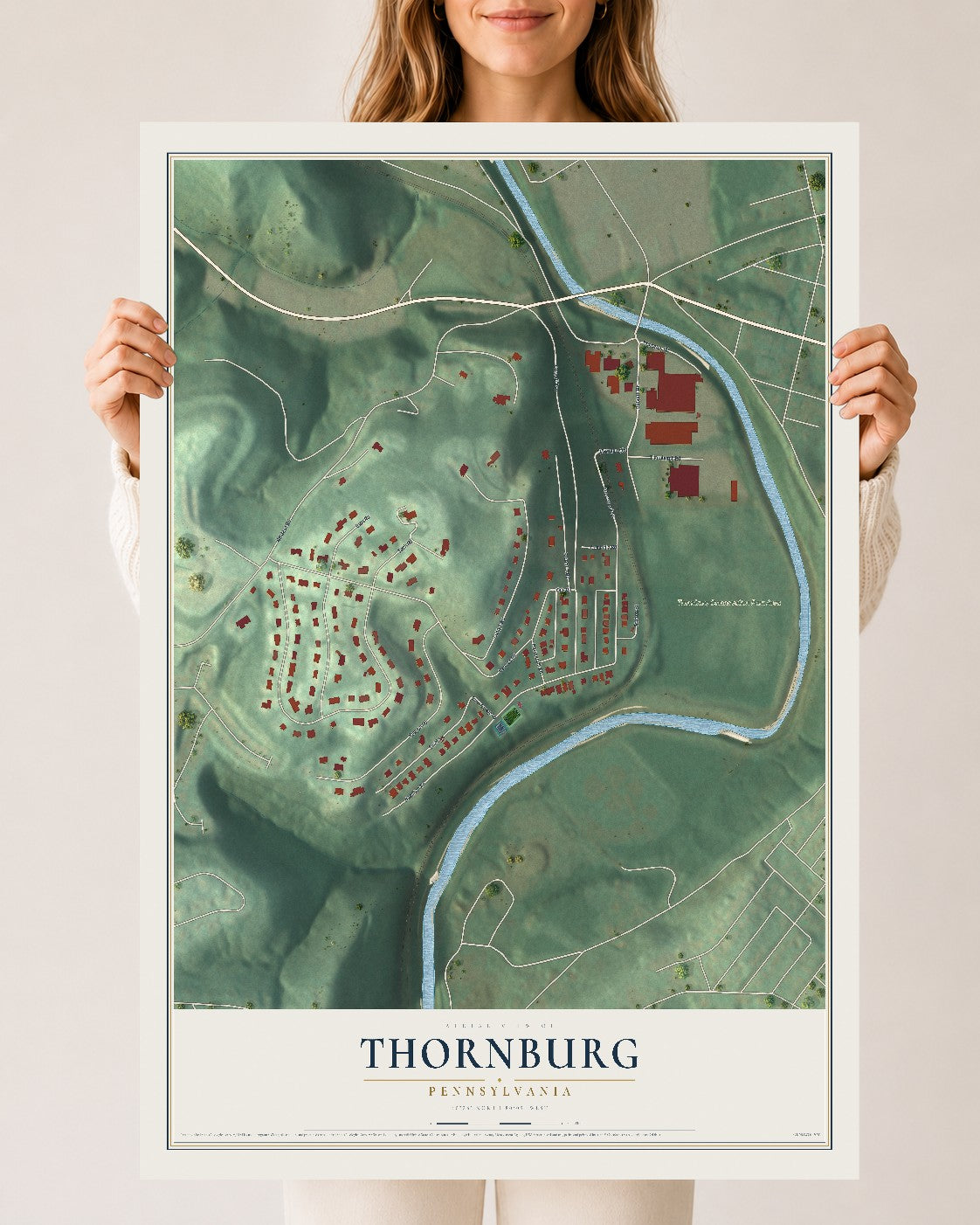Map of Thornburg, Pennsylvania, 24 x 36 inch unframed archival matte print