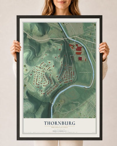Map of Thornburg, Pennsylvania, 24 x 36 inch print in a black wood frame