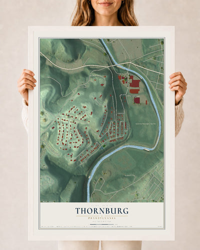Map of Thornburg, Pennsylvania, 24 x 36 inch print in a white wood frame