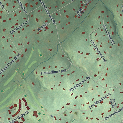 Second close-up of the map of Thornbury, Chester County, Pennsylvania print showing more streets and buildings