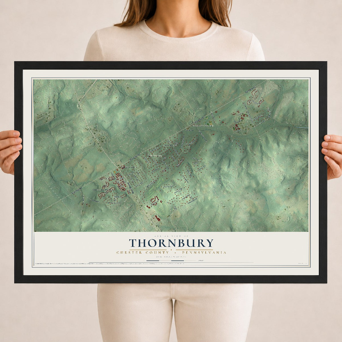 Map of Thornbury, Chester County, Pennsylvania, 18 x 24 inch print in a black wood frame