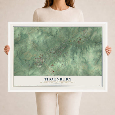 Map of Thornbury, Chester County, Pennsylvania, 24 x 36 inch print in a white wood frame