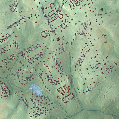 Close-up of the map of Thornbury, Delaware County, Pennsylvania print showing street and building detail