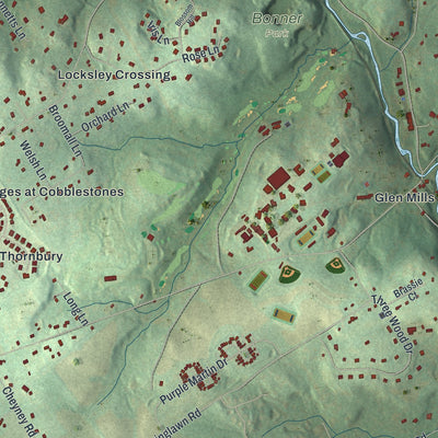 Second close-up of the map of Thornbury, Delaware County, Pennsylvania print showing more streets and buildings