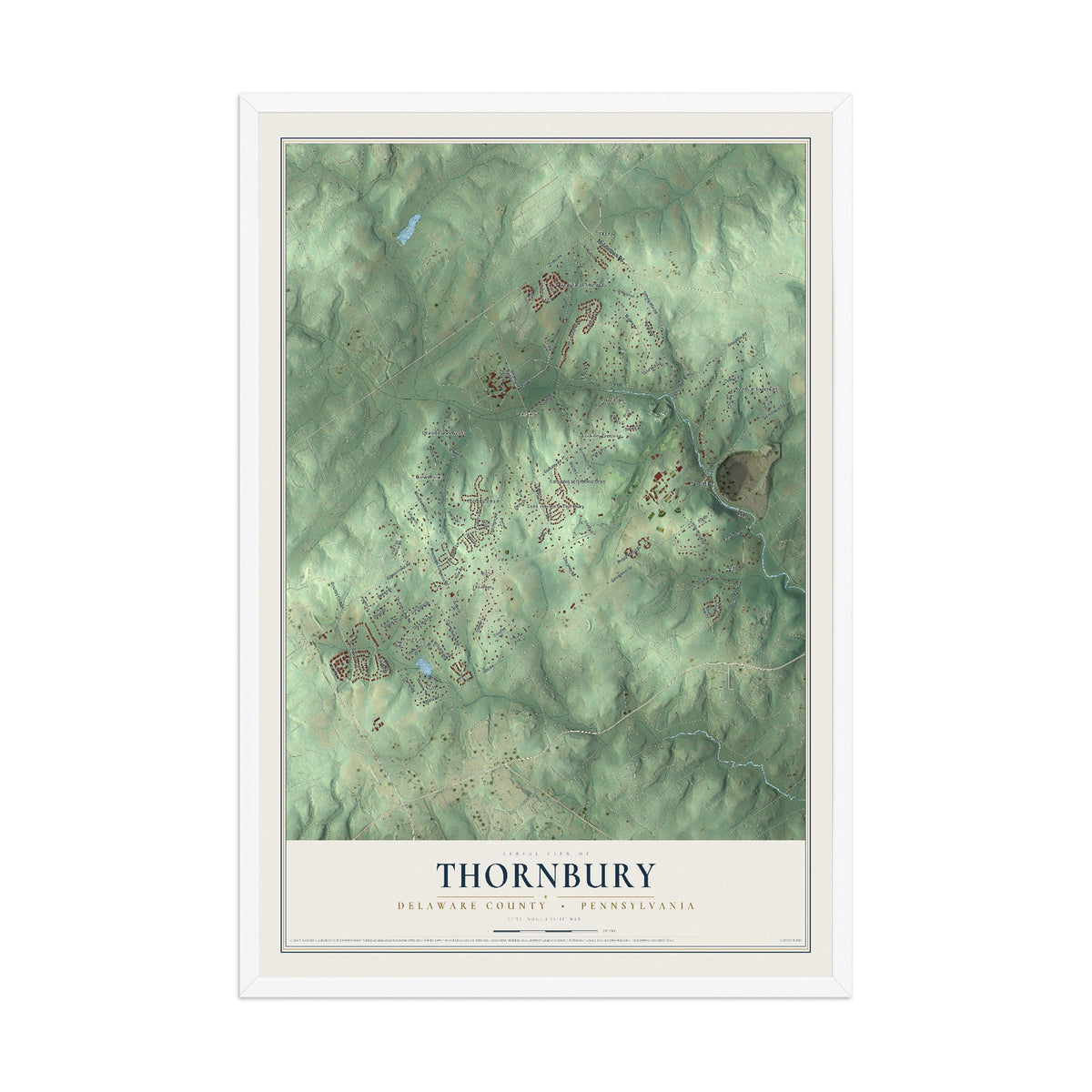 Map of Thornbury, Delaware County, Pennsylvania, 12 x 18 inch print in a white wood frame