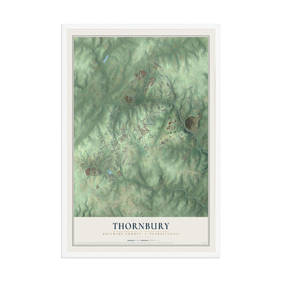 Map of Thornbury, Delaware County, Pennsylvania, 12 x 18 inch print in a white wood frame