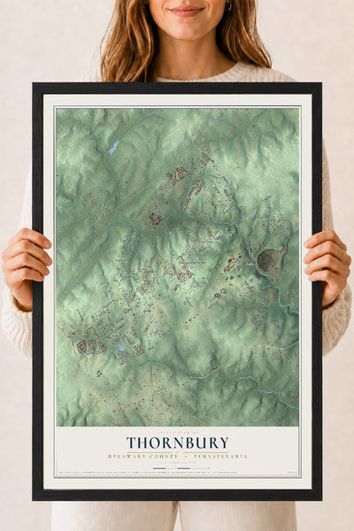 Map of Thornbury, Delaware County, Pennsylvania, 18 x 24 inch print in a black wood frame