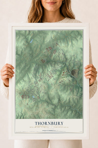 Map of Thornbury, Delaware County, Pennsylvania, 18 x 24 inch print in a white wood frame