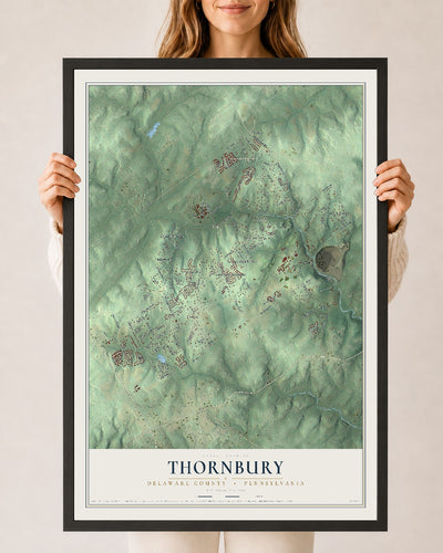 Map of Thornbury, Delaware County, Pennsylvania, 24 x 36 inch print in a black wood frame