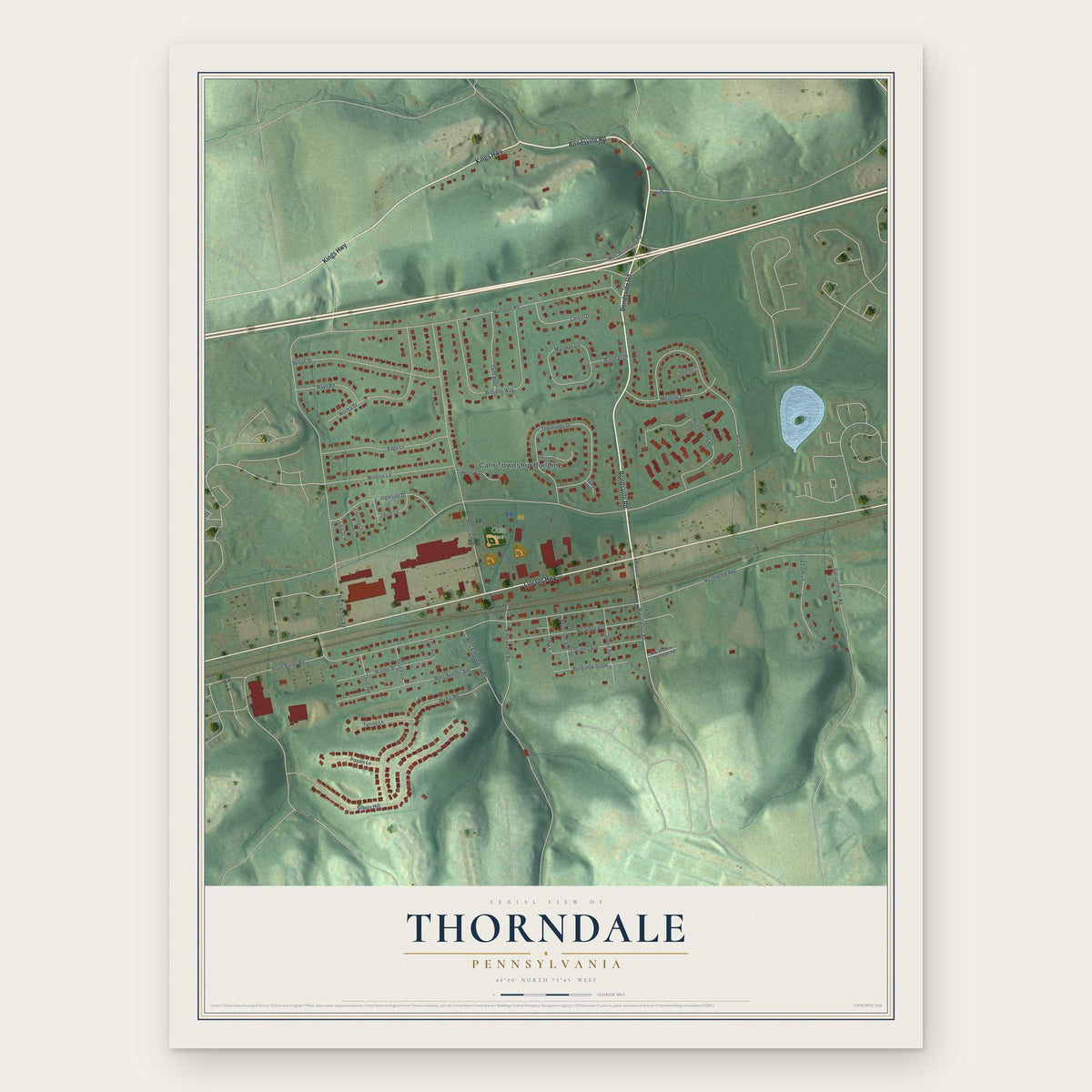 Thorndale, Pennsylvania map print, the full design