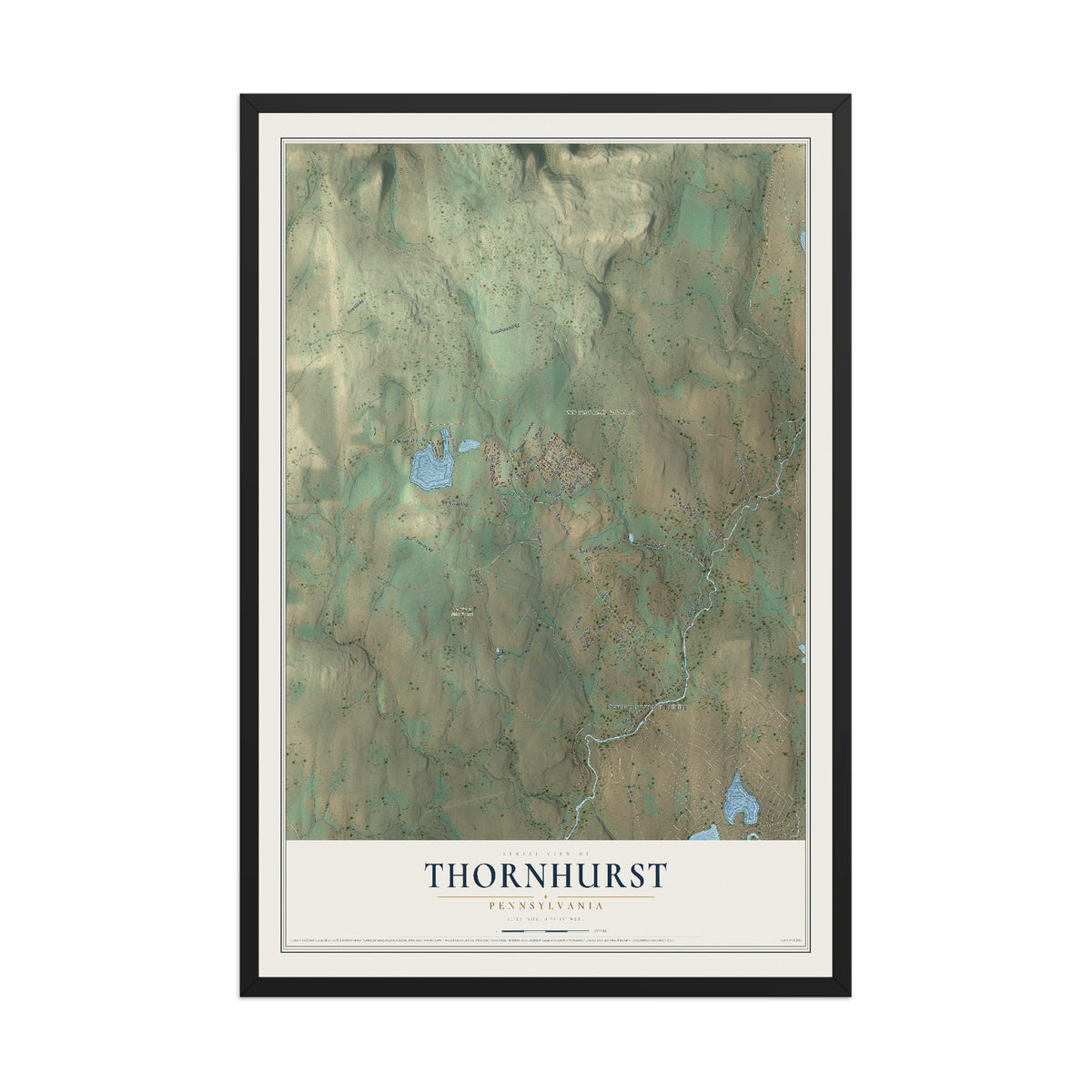 Map of Thornhurst, Pennsylvania, 12 x 18 inch print in a black wood frame
