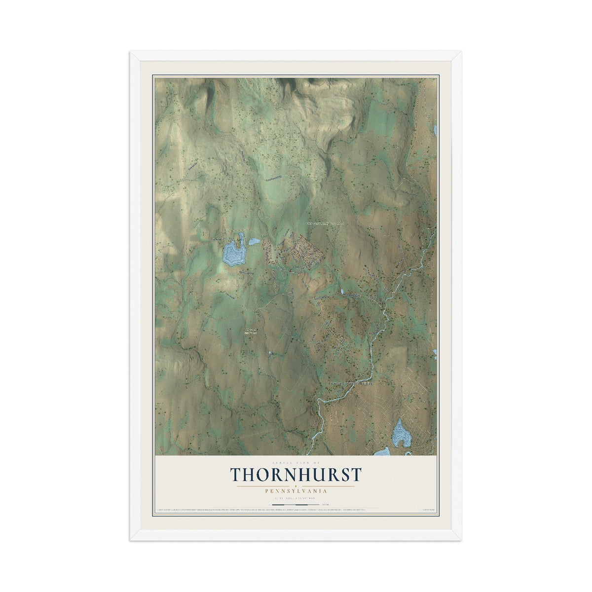 Map of Thornhurst, Pennsylvania, 12 x 18 inch print in a white wood frame