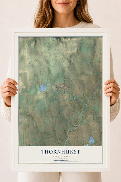 Map of Thornhurst, Pennsylvania, 18 x 24 inch print in a white wood frame