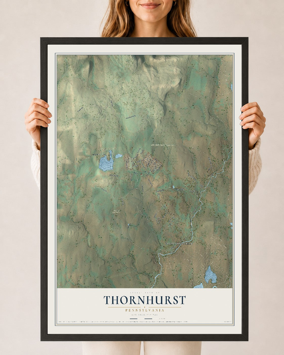 Map of Thornhurst, Pennsylvania, 24 x 36 inch print in a black wood frame
