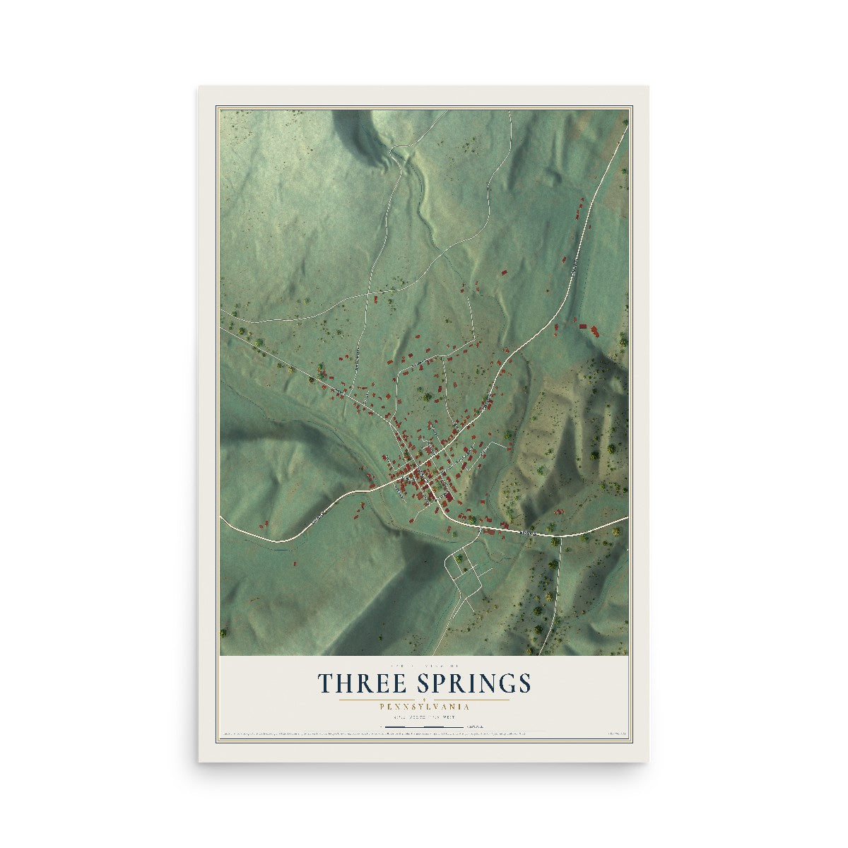 Map of Three Springs, Pennsylvania, 12 x 18 inch unframed archival matte print
