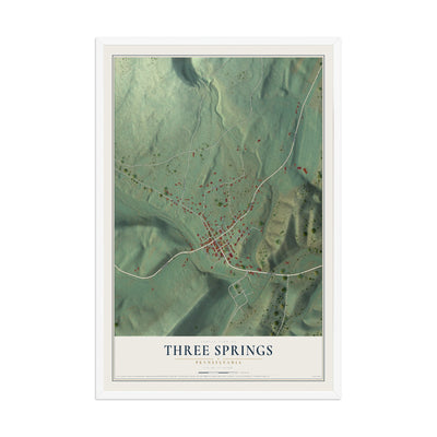 Map of Three Springs, Pennsylvania, 12 x 18 inch print in a white wood frame