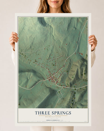 Map of Three Springs, Pennsylvania, 24 x 36 inch unframed archival matte print