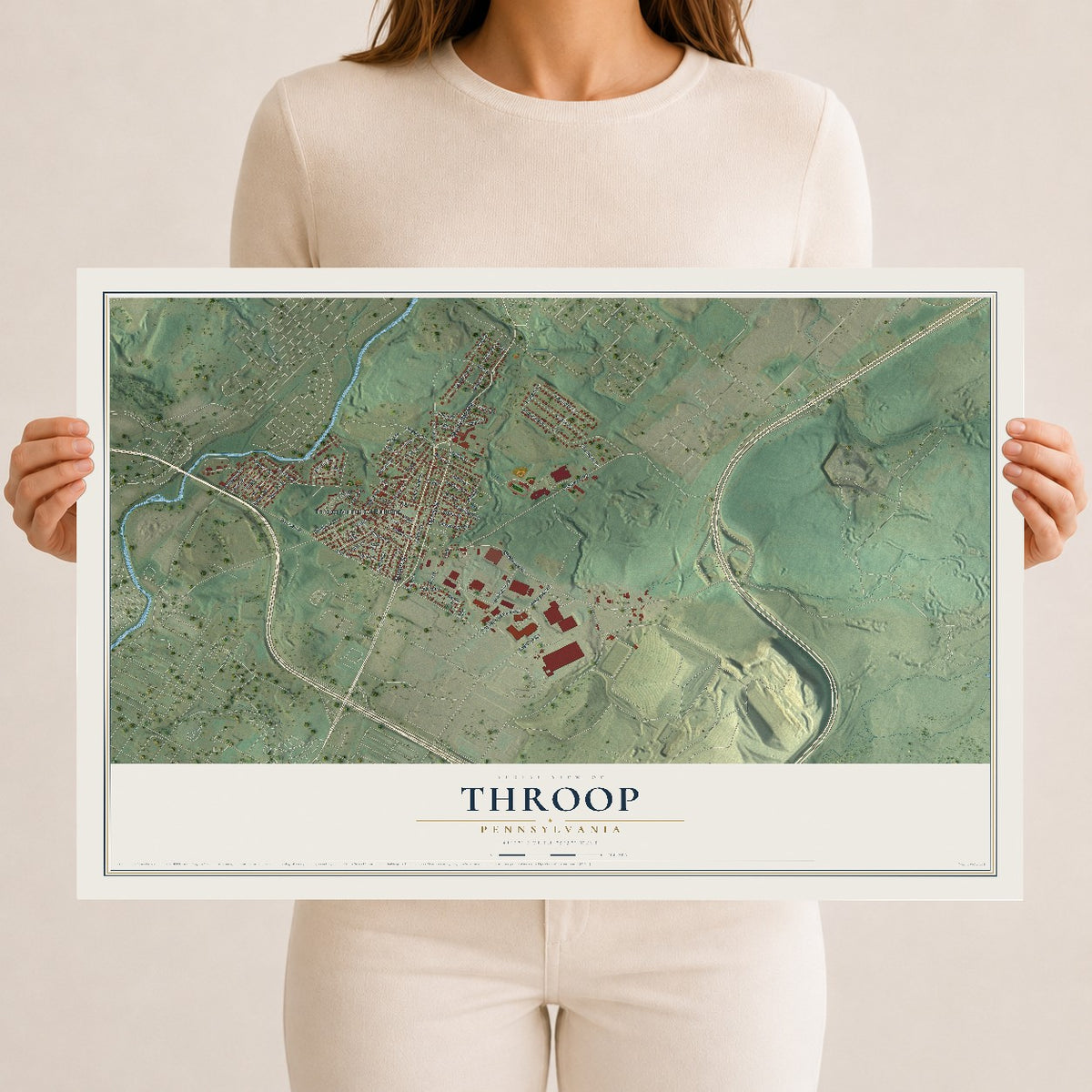 Map of Throop, Pennsylvania, 12 x 18 inch unframed archival matte print
