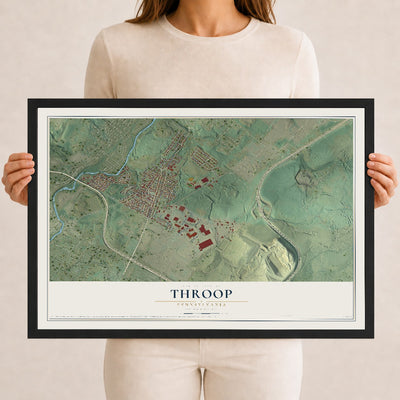 Map of Throop, Pennsylvania, 12 x 18 inch print in a black wood frame
