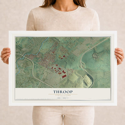 Map of Throop, Pennsylvania, 12 x 18 inch print in a white wood frame