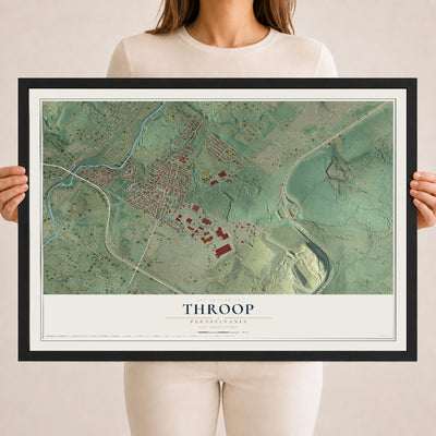 Map of Throop, Pennsylvania, 18 x 24 inch print in a black wood frame