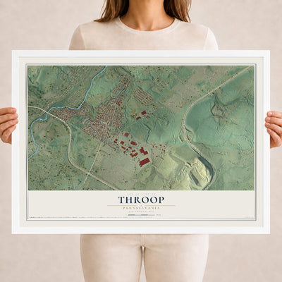 Map of Throop, Pennsylvania, 18 x 24 inch print in a white wood frame