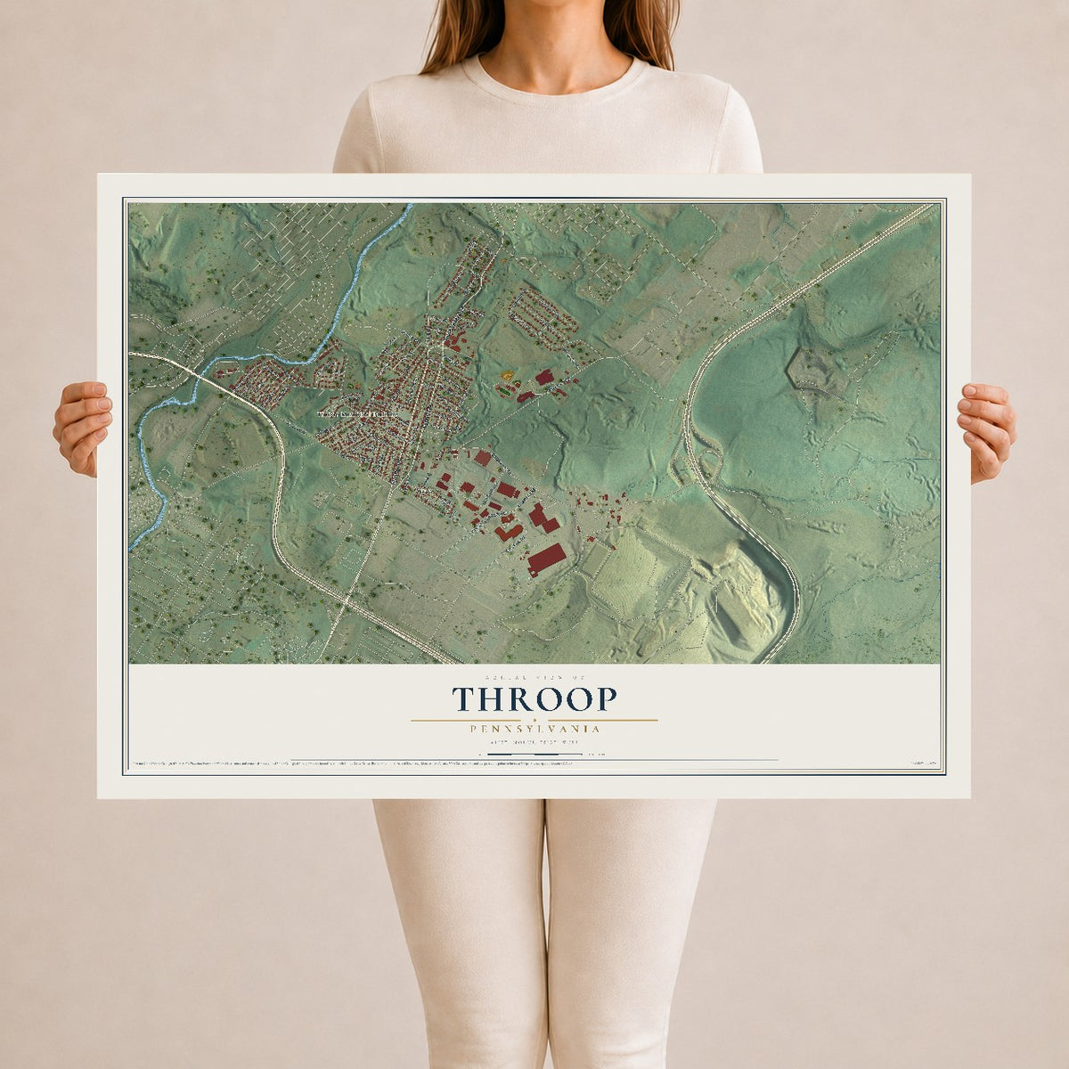 Map of Throop, Pennsylvania, 24 x 36 inch unframed archival matte print
