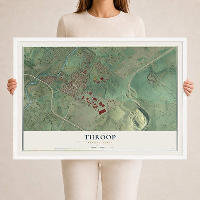 Map of Throop, Pennsylvania, 24 x 36 inch print in a white wood frame