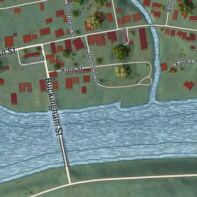 Close-up of the map of Tidioute, Pennsylvania print showing street and building detail
