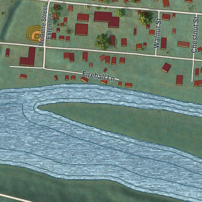 Second close-up of the map of Tidioute, Pennsylvania print showing more streets and buildings