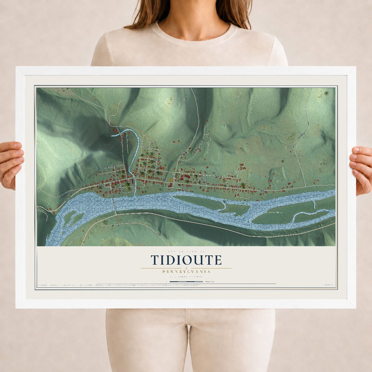 Map of Tidioute, Pennsylvania, 18 x 24 inch print in a white wood frame