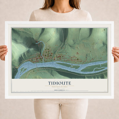 Map of Tidioute, Pennsylvania, 18 x 24 inch print in a white wood frame