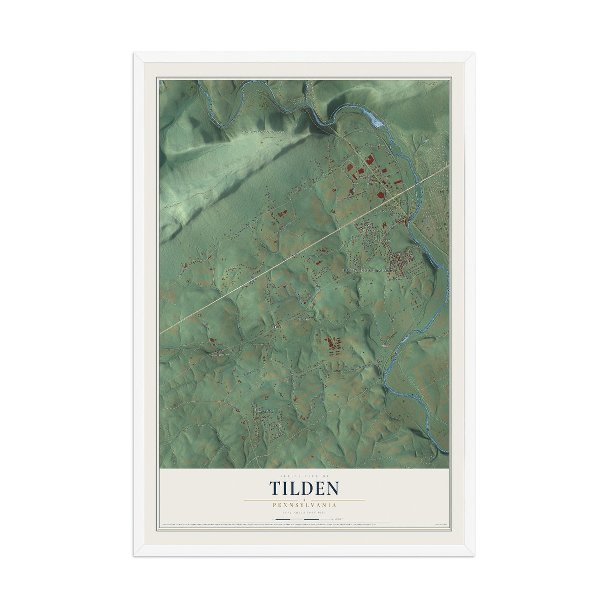 Map of Tilden, Pennsylvania, 12 x 18 inch print in a white wood frame