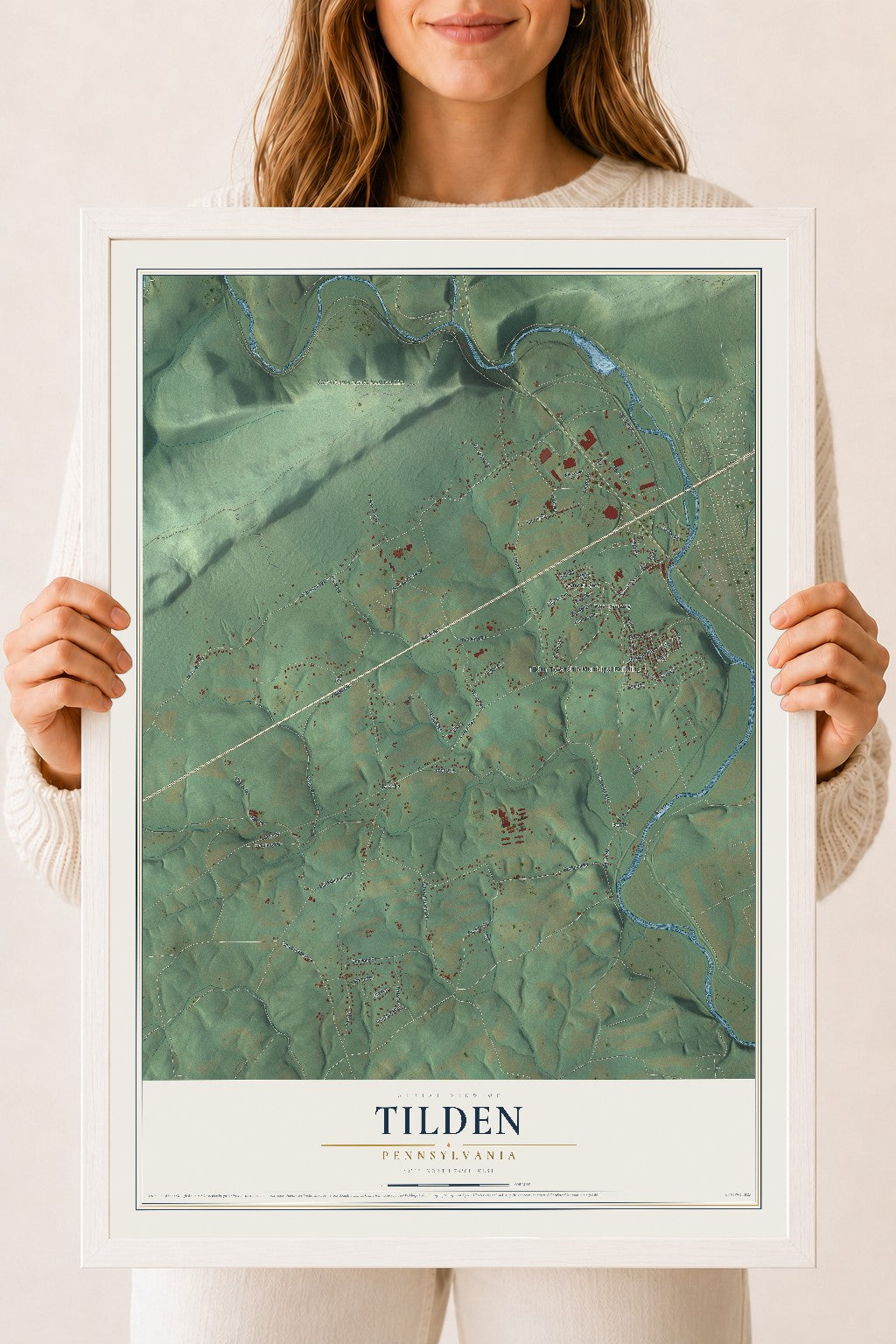 Map of Tilden, Pennsylvania, 18 x 24 inch print in a white wood frame