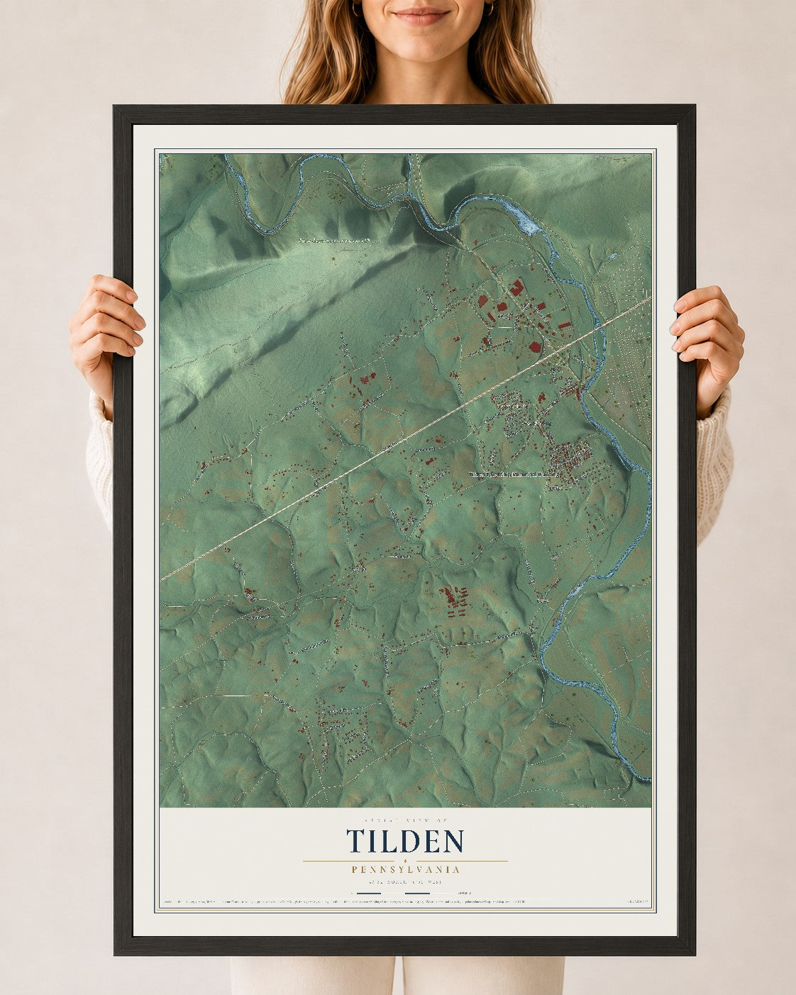 Map of Tilden, Pennsylvania, 24 x 36 inch print in a black wood frame