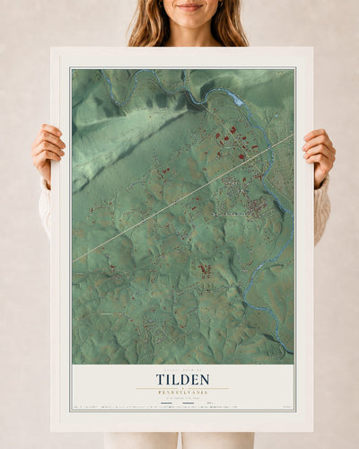 Map of Tilden, Pennsylvania, 24 x 36 inch print in a white wood frame