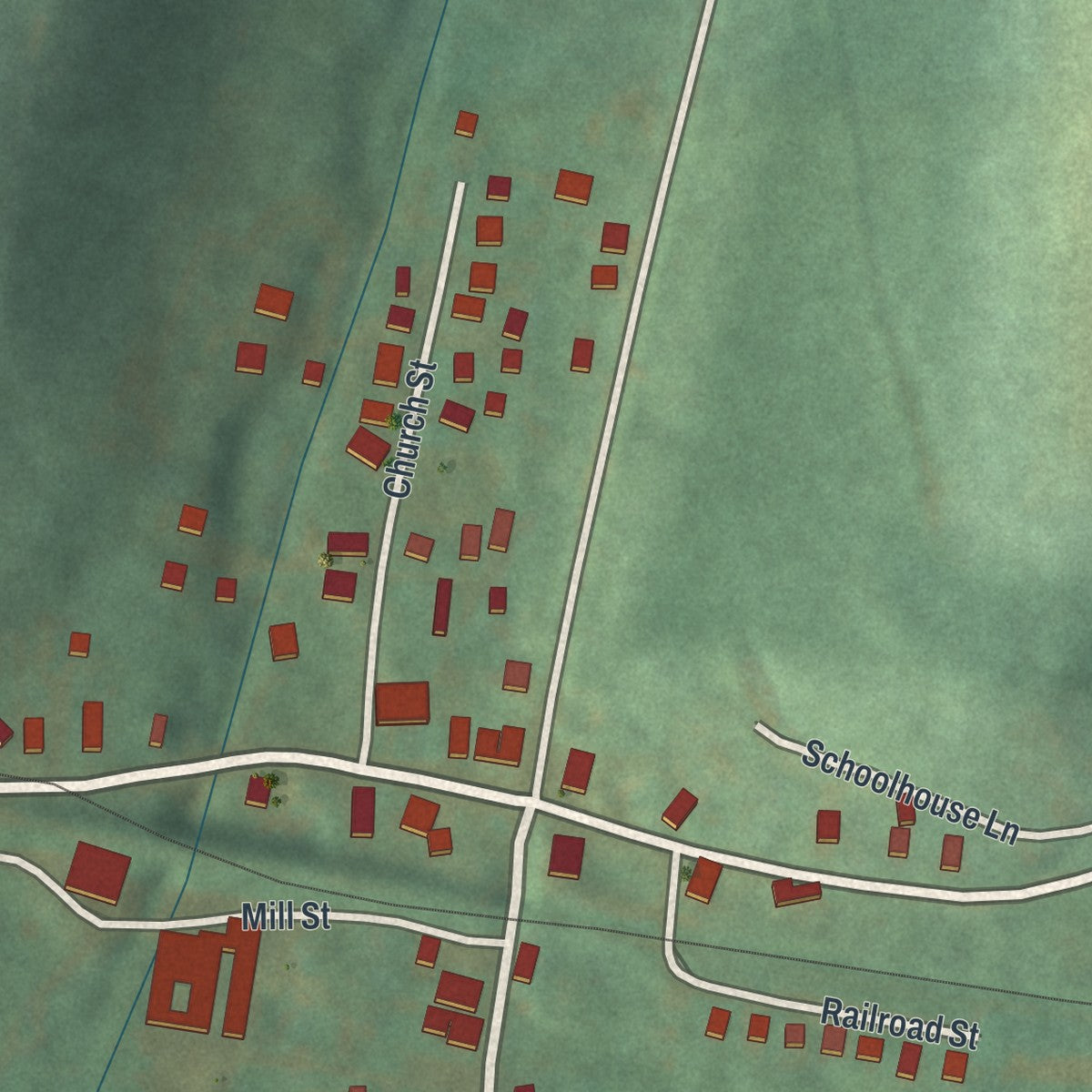 Close-up of the map of Timblin, Pennsylvania print showing street and building detail