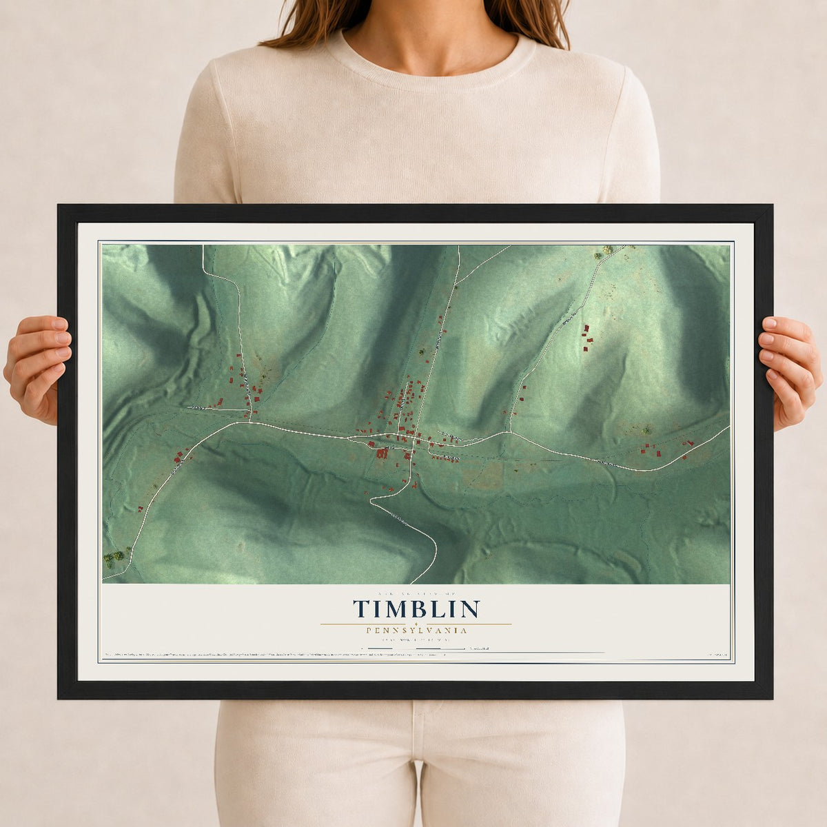 Map of Timblin, Pennsylvania, 12 x 18 inch print in a black wood frame